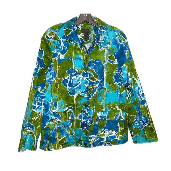 Additions by Chicos Size 1 Medium Snap Front Modern Print Cotton Spandex Jacket - Picture 7 of 8